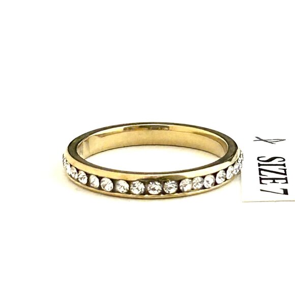 Gold Tone Ring with clear rhinestones, Size 7 Unisex - Picture 1 of 3